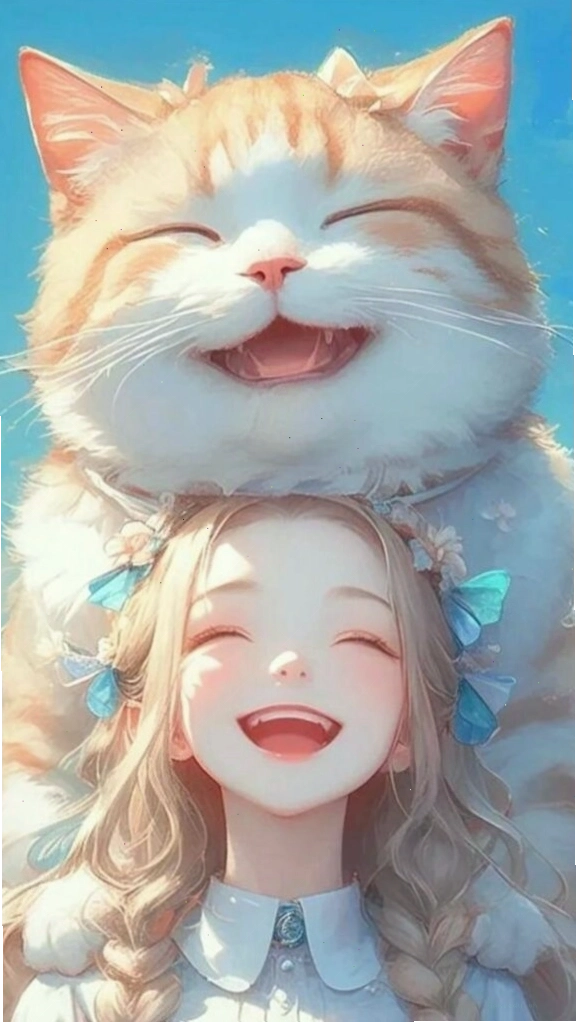 Hình nền cô gái đội mèo cam cười tươi