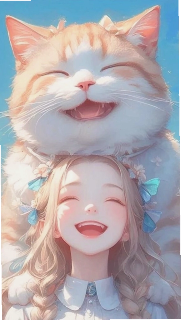 Hình nền cô gái đội mèo cam cười tươi