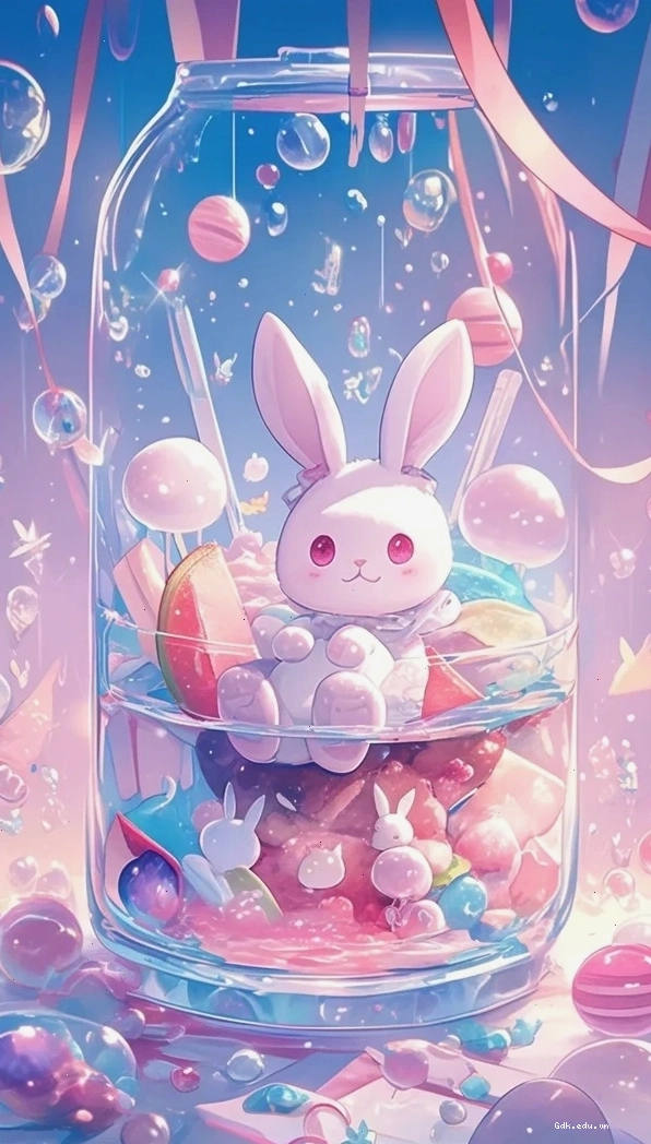 Hình nền con thỏ chibi cute bên cạnh những đám mây