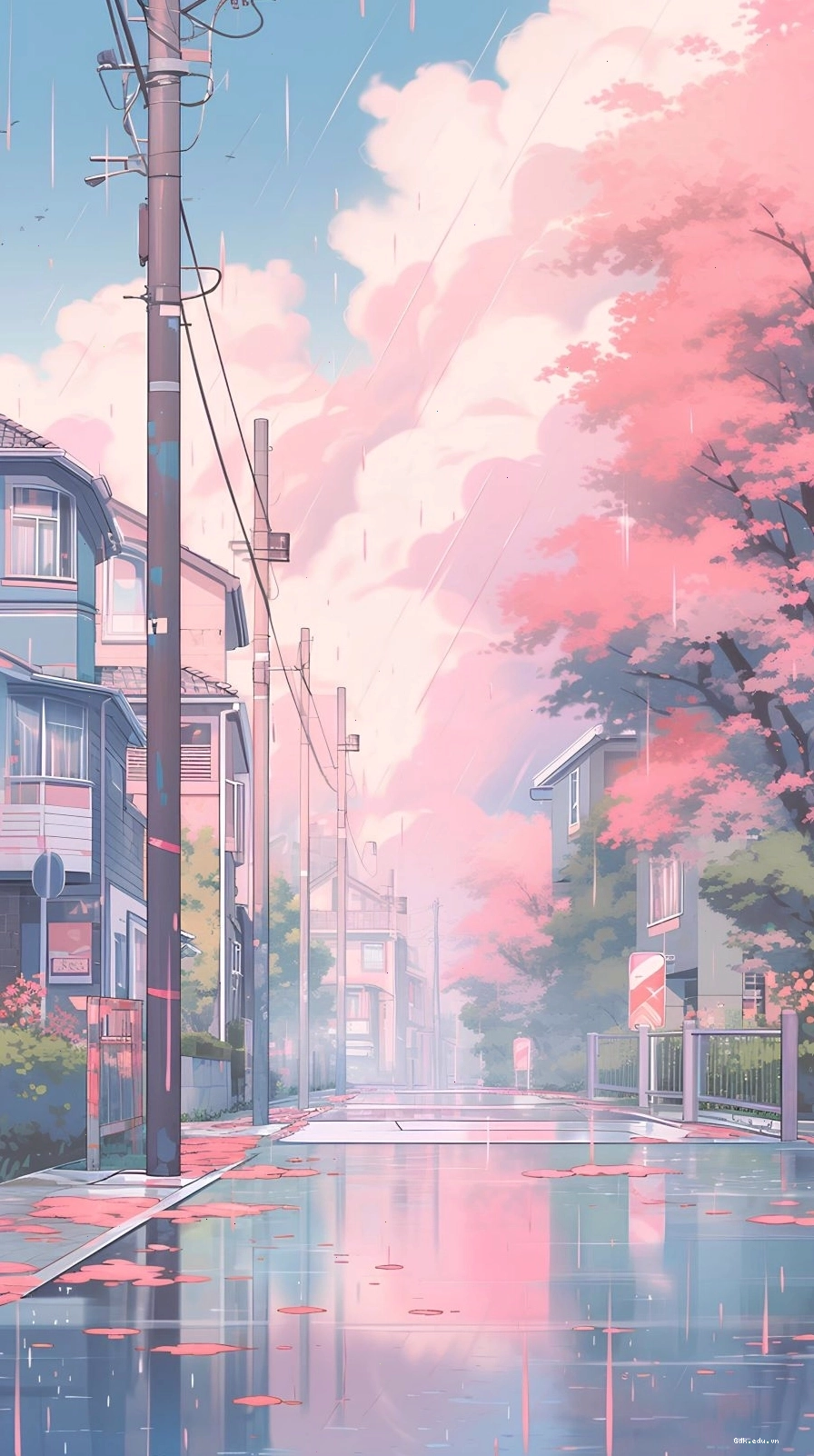 Hình nền điện thoại anime cô gái dưới mưa buồn