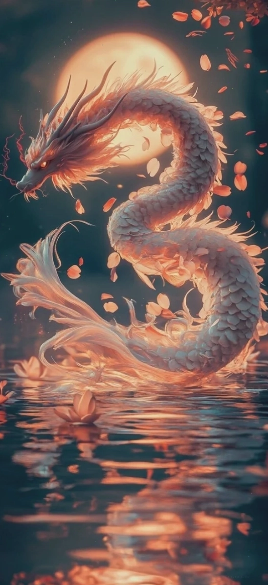 Hình nền điện thoại con rồng vàng uyển chuyển trong mây