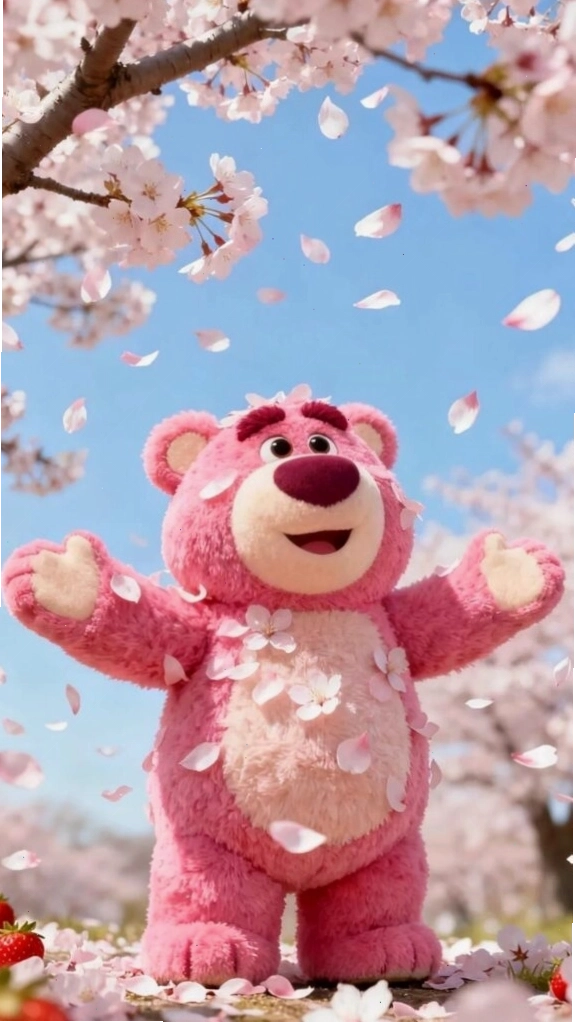 Hình nền gấu cute tung tăng giữa khung cảnh mùa xuân tươi đẹp