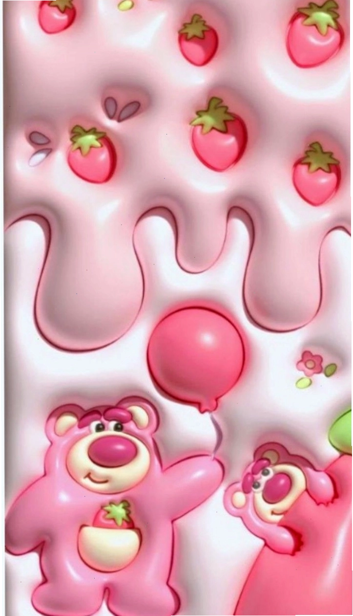Hình nền gấu dâu cute 3D với hiệu ứng chiều sâu ấn tượng