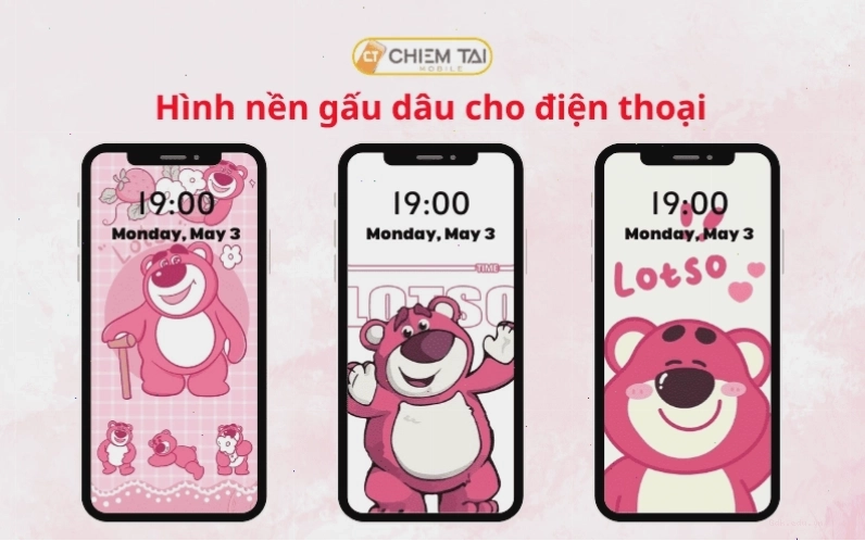 Hình nền gấu dâu cute cho điện thoại với đôi má hồng đáng yêu