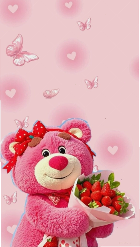 Hình nền gấu dâu ôm hoa tươi cực yêu