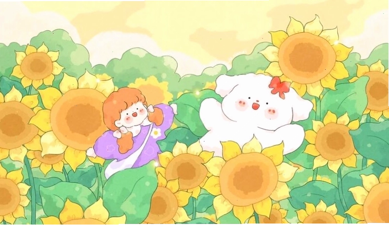 Hình nền hoa hướng dương chibi dễ thương