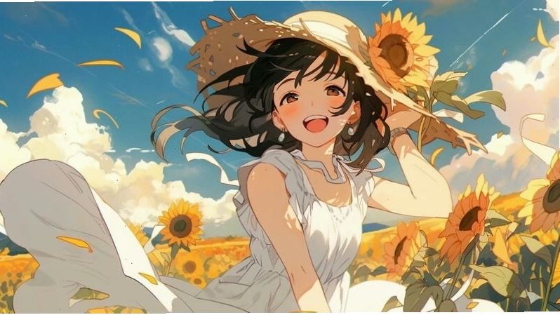 Hình nền hoa hướng dương phong cách anime đẹp