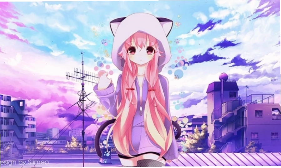 Hình nền máy tính anime cô gái cầm hoa