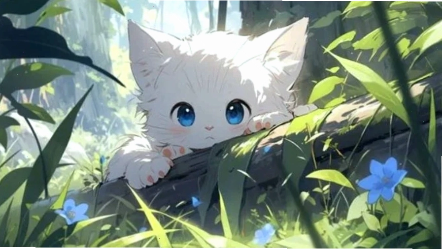 Hình nền máy tính anime cô gái với đôi mắt to tròn và biểu cảm tò mò