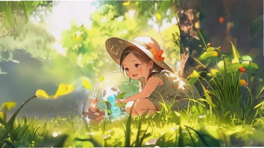 Hình nền máy tính anime cô gái với mái tóc dài bay trong gió
