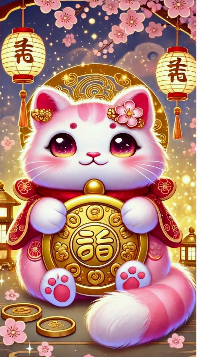 Hình nền mèo 3D màu hồng dễ thương
