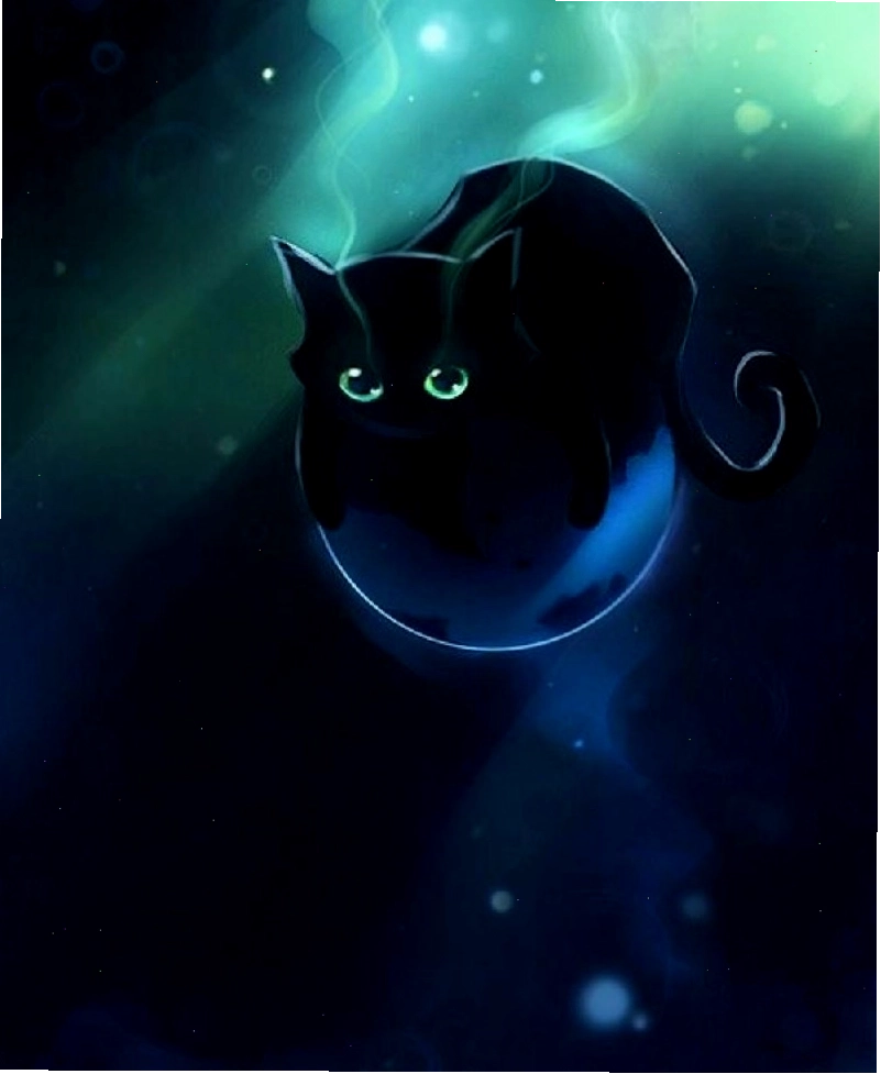 Hình nền mèo đen chibi phong cách anime