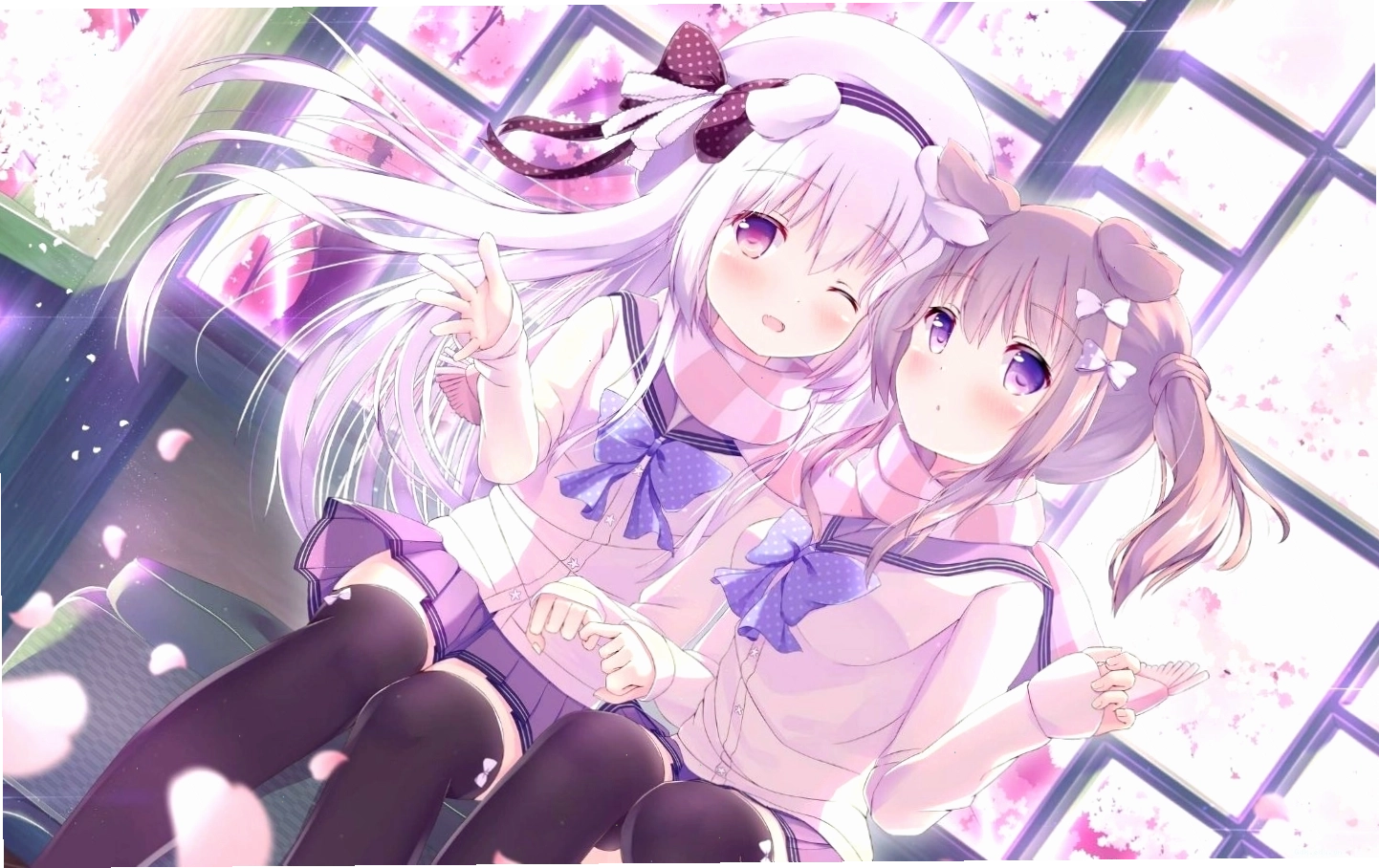 Hình nền nhân vật anime nữ dễ thương đang tương tác với thiên nhiên