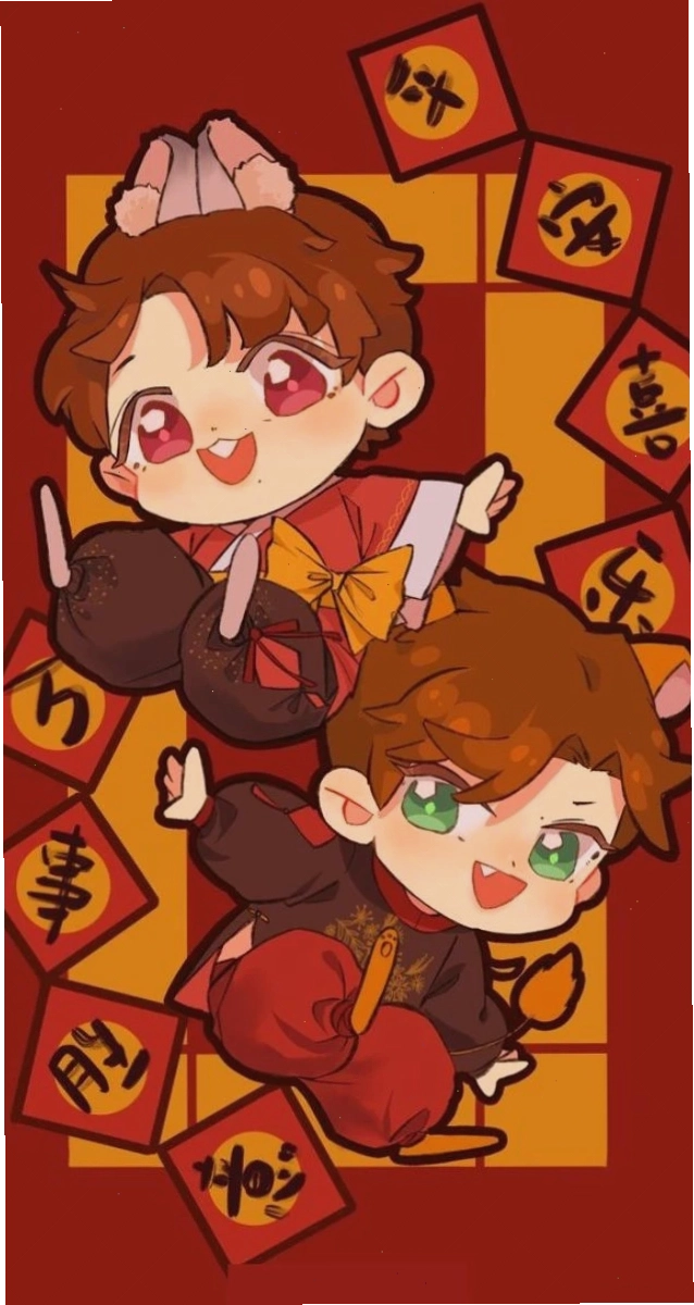 Hình nền Tết anime cute với không khí vui tươi