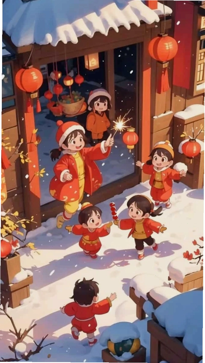 Hình nền Tết Chibi 2026 chủ đề phong cảnh