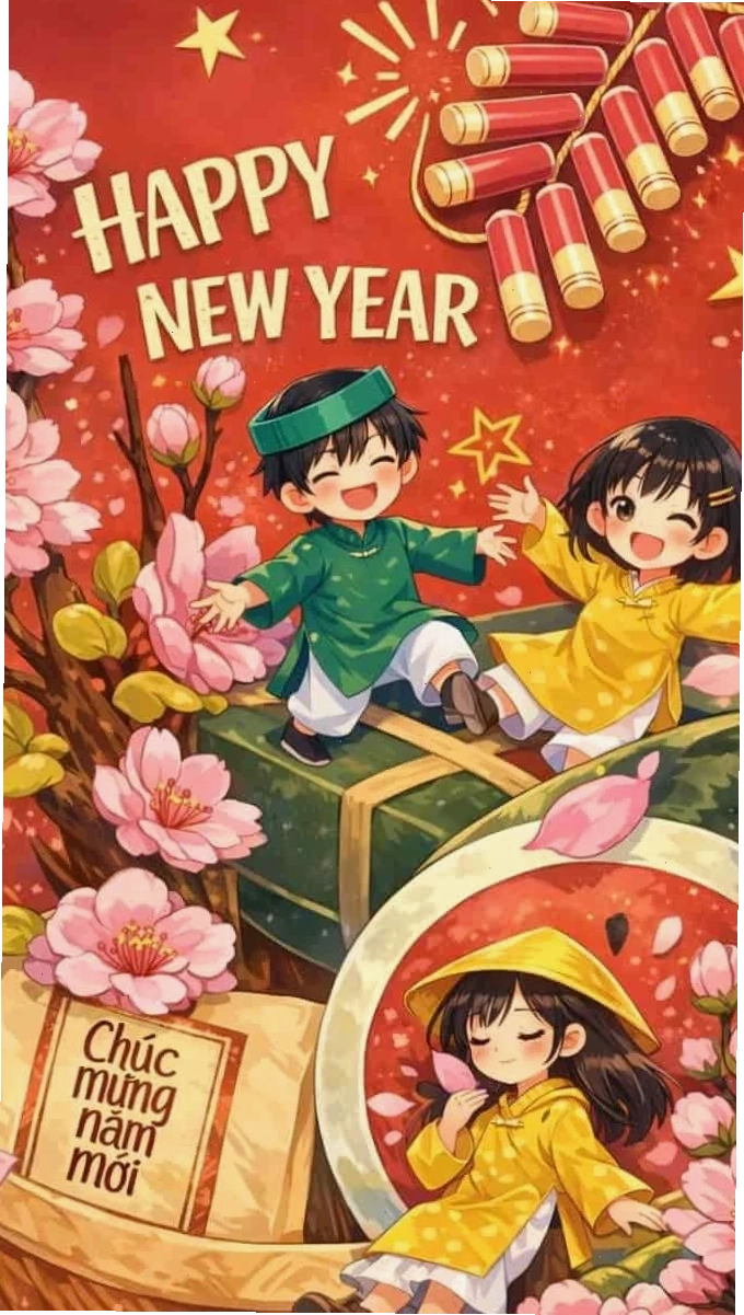 Hình nền Tết Chibi 2026 chủ đề phong cảnh HD