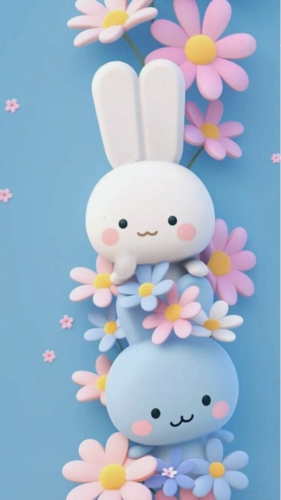Hình nền xanh dương với chú thỏ trắng cute