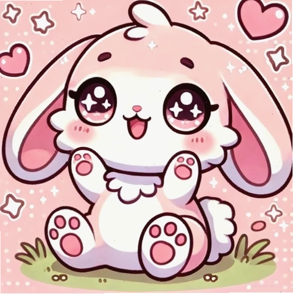 Hình thỏ chibi cute đang cầm một bông hoa nhỏ