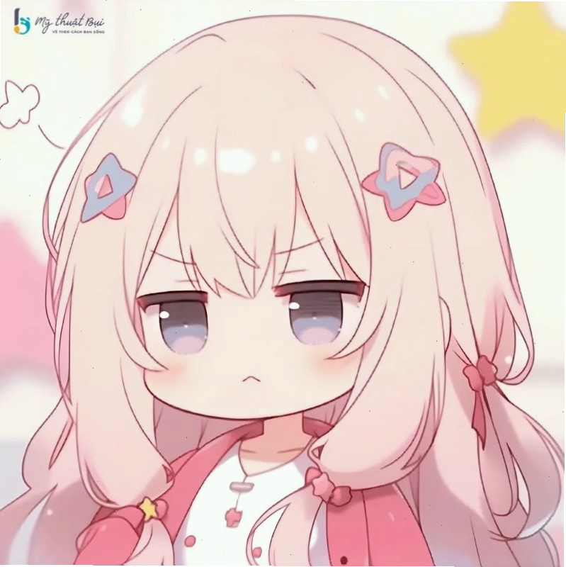 Hình vẽ chibi nữ cute đơn giản với mái tóc tím độc đáo
