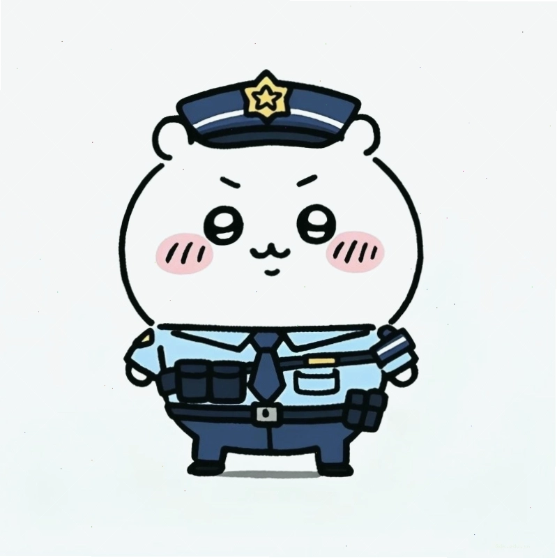 Mẫu chibi công an với vẻ mặt lém lỉnh và đội mũ kê pi
