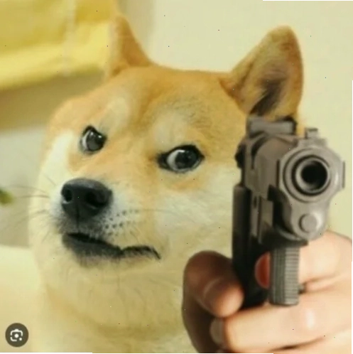 Meme Cheems cầm súng với vẻ mặt nghiêm túc