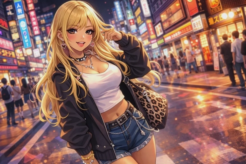Minh họa phong cách gyaru anime một cô gái tự tin