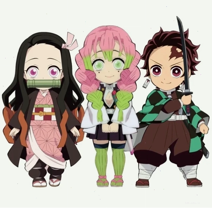 Mitsuri chibi trong một khung cảnh dễ thương