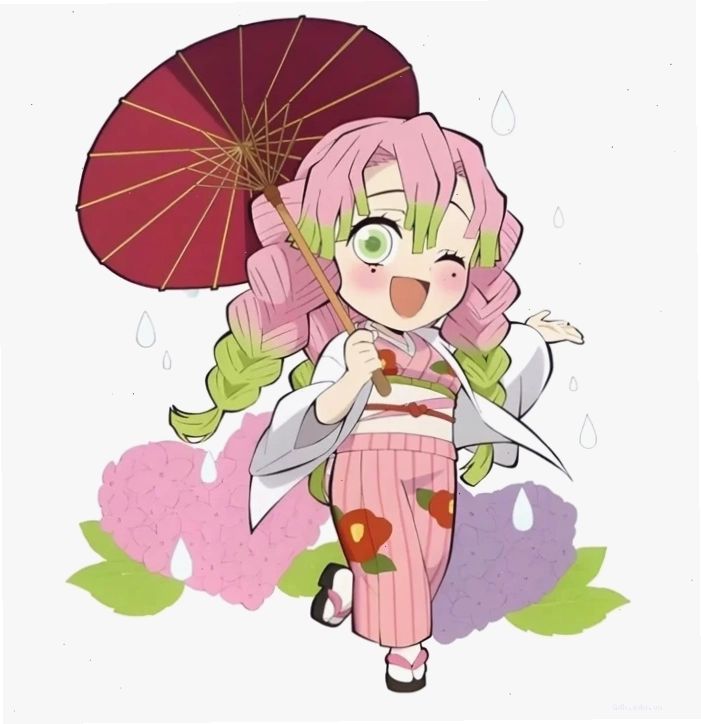 Mitsuri chibi trong trang phục Sát Quỷ Đoàn, sẵn sàng chiến đấu