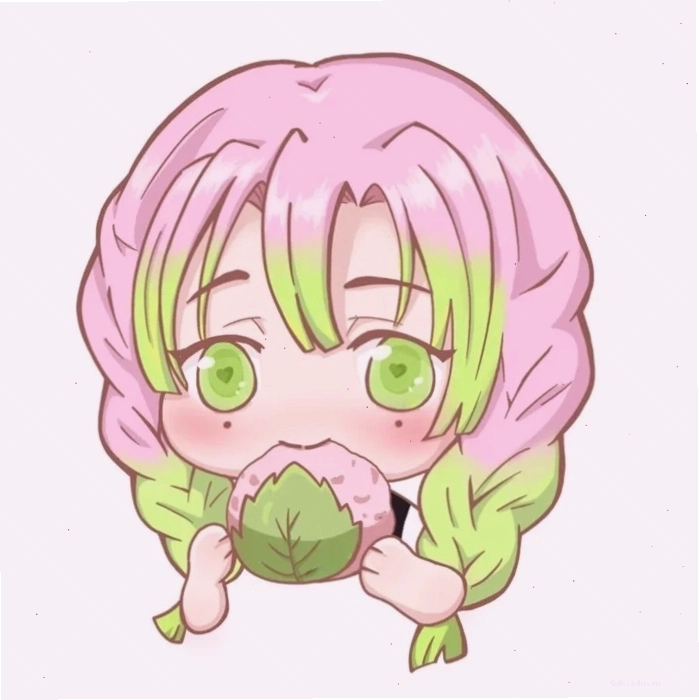 Mitsuri chibi với mái tóc hồng xanh đặc trưng