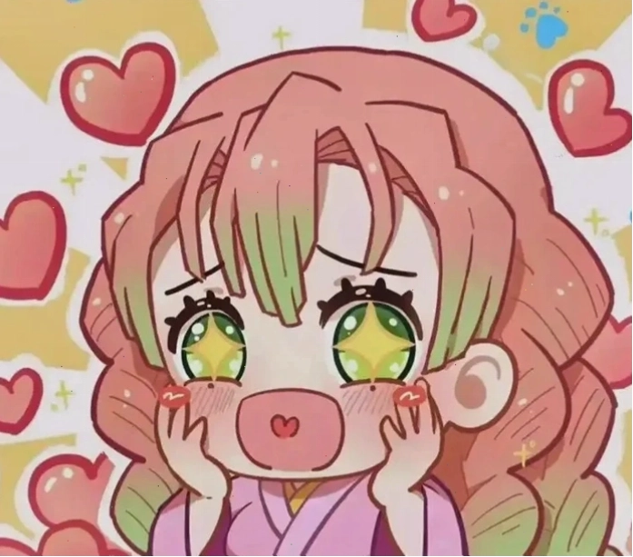 Mitsuri Kanroji chibi với biểu cảm dễ thương và tinh nghịch