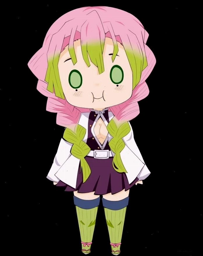 Mitsuri Kanroji chibi với biểu cảm ngạc nhiên đáng yêu