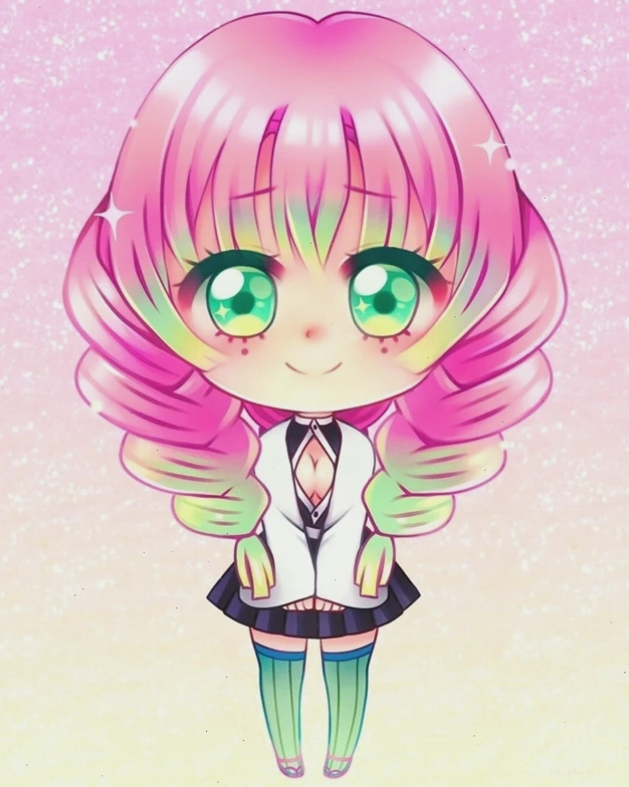 Mitsuri Kanroji chibi với nụ cười rạng rỡ