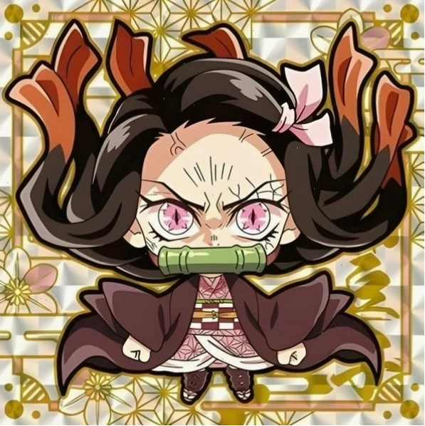 Nezuko chibi ngầu với ánh mắt sắc bén