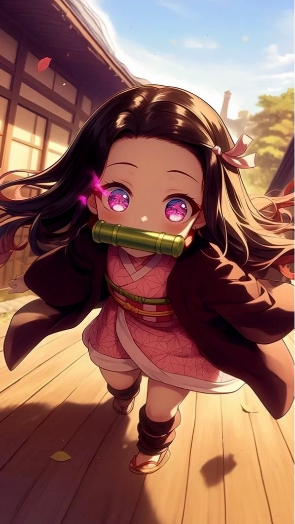 Nezuko chibi với ánh mắt quyết tâm