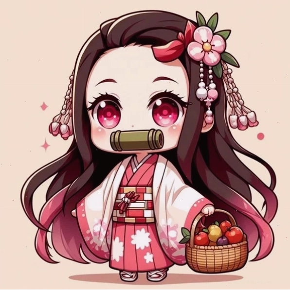Nezuko chibi với nụ cười tỏa nắng