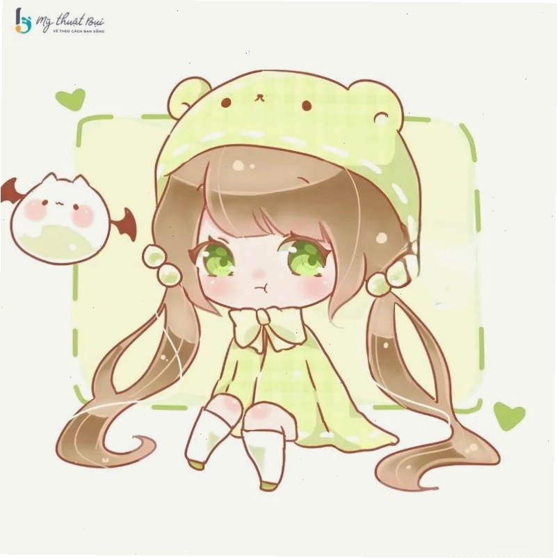 Nghệ sĩ đang tập trung vẽ chibi cute girl