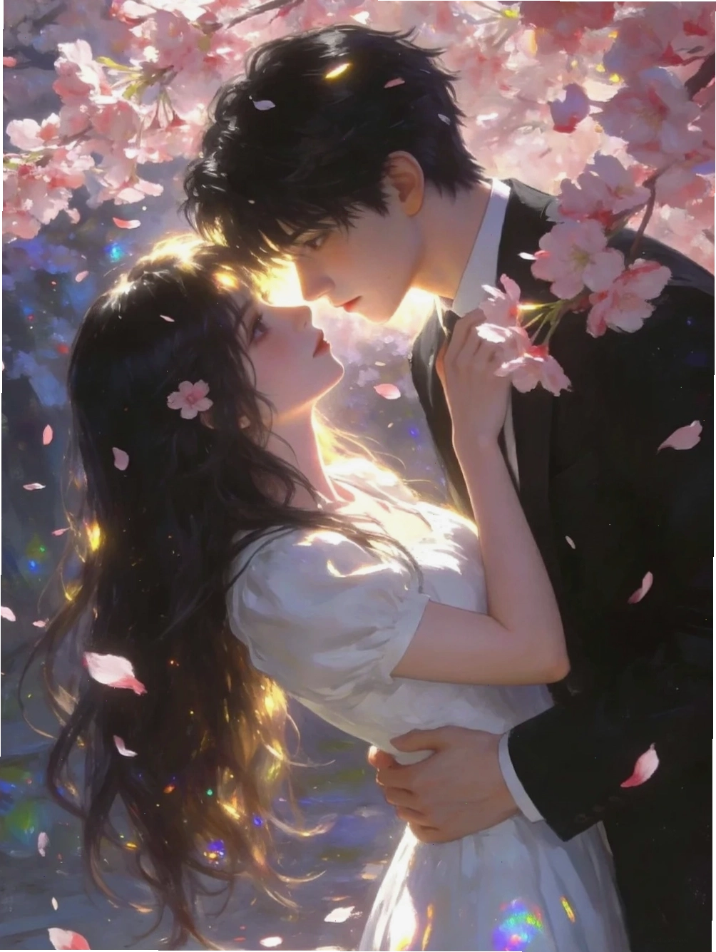 Nhân vật anime chibi dưới tán hoa anh đào