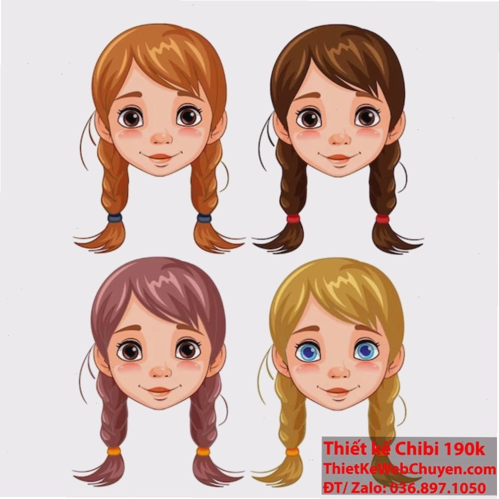 Nhân vật chibi với kiểu tóc buộc hai bím tinh nghịch