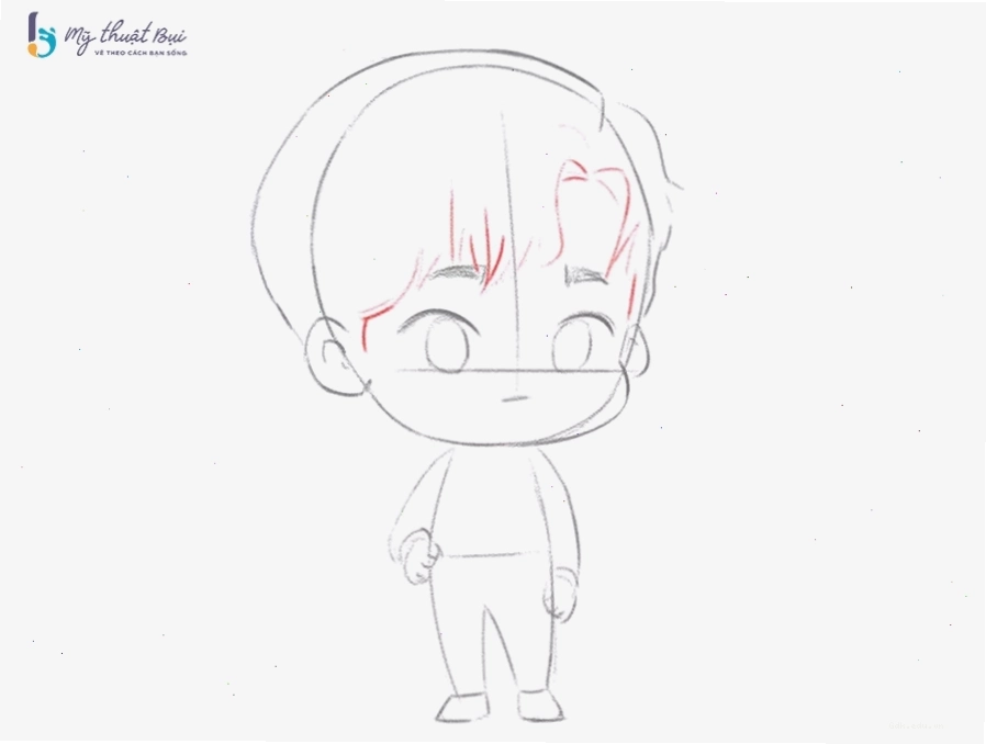 Phác thảo các mảng tóc chính cho nhân vật chibi nam