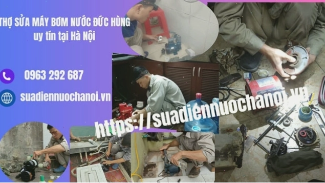Thợ điện nước kiểm tra áp lực dòng chảy của máy bơm sau khi sửa chữa