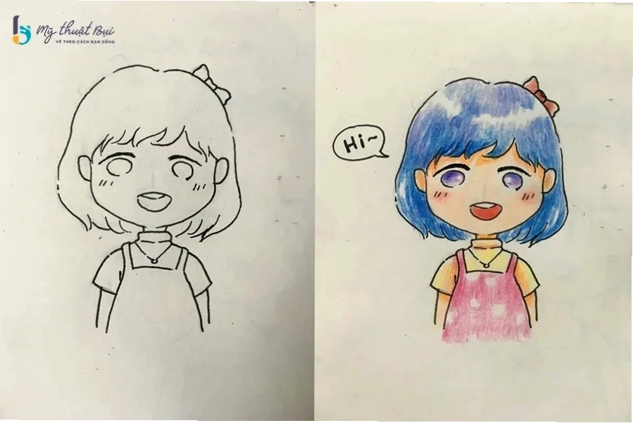 Tô màu sắc tươi sáng cho nhân vật chibi hoàn chỉnh