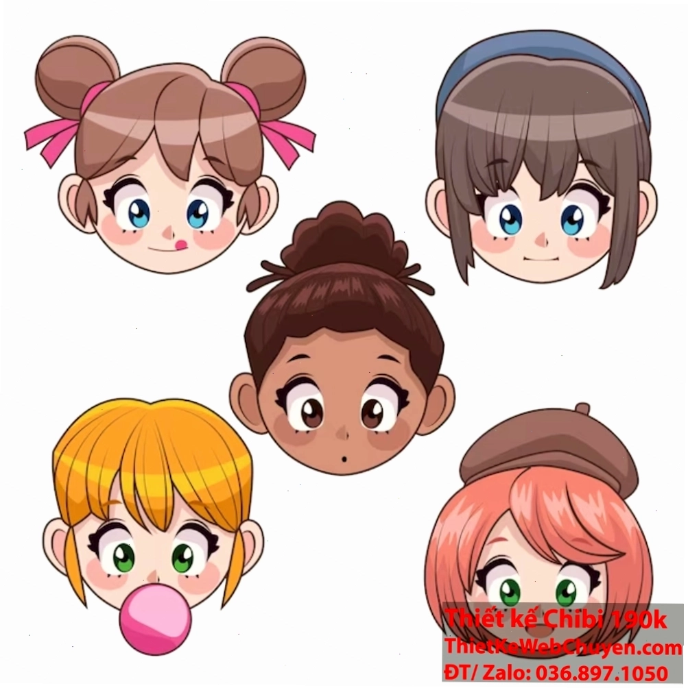Tóc buộc đuôi ngựa cao gọn gàng cho nhân vật chibi