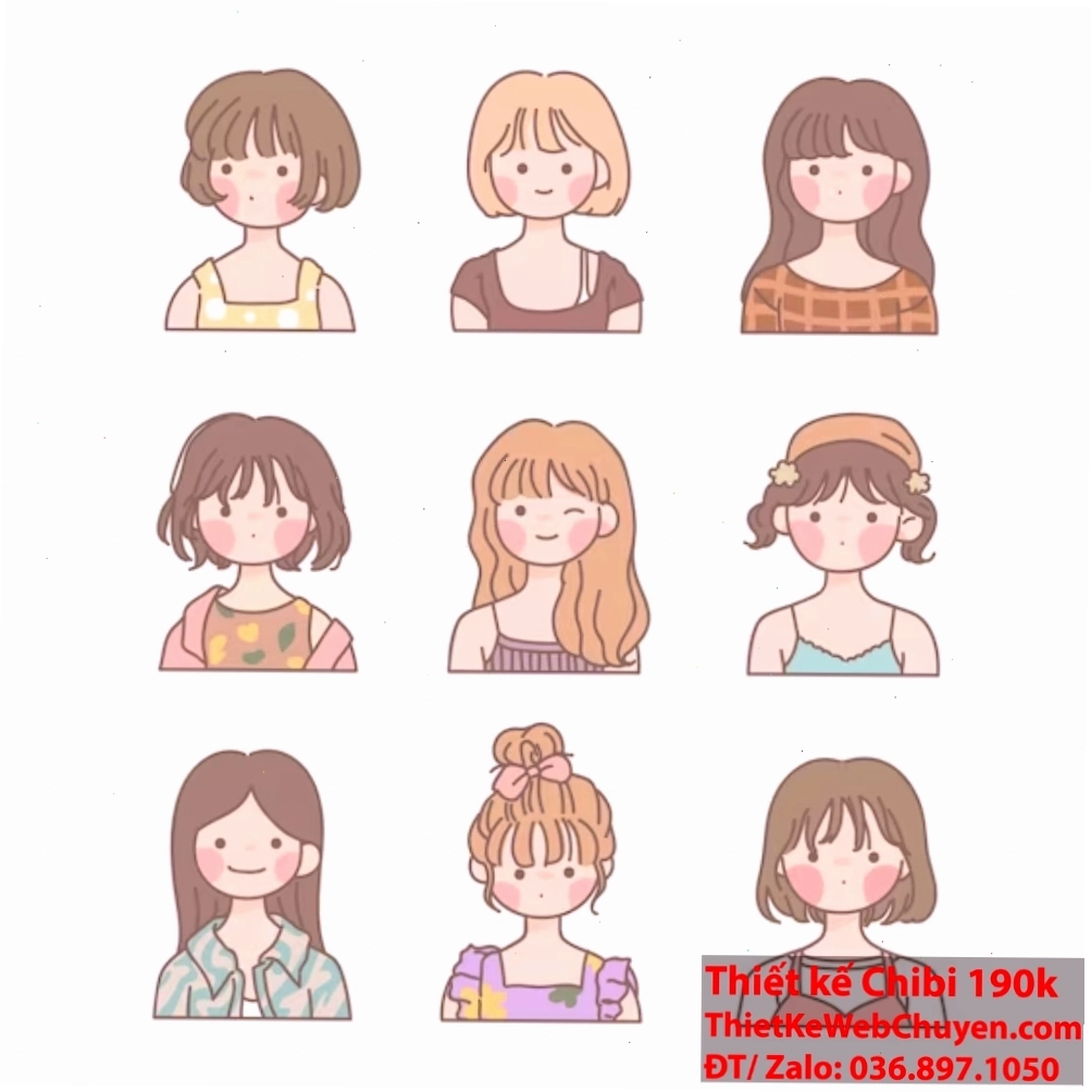 Tóc dài chibi với những lọn tóc mềm mại và bồng bềnh