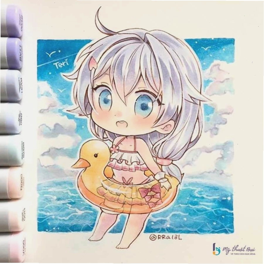 Tranh anime chibi dễ thương, biểu cảm nhí nhảnh