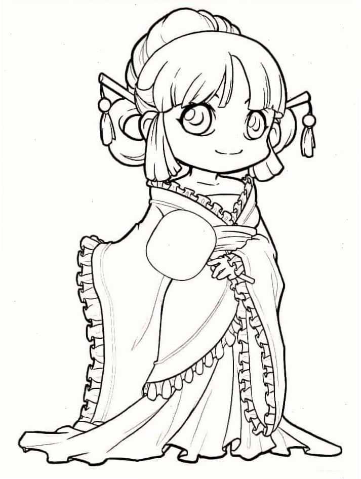 Tranh tô màu công chúa anime cổ trang xinh đẹp