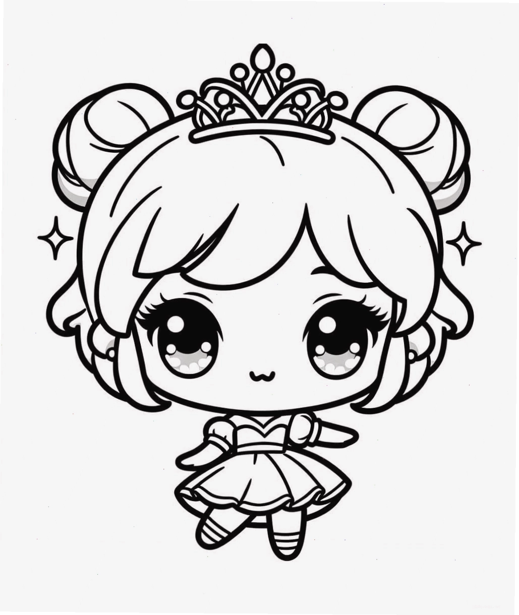 Tranh tô màu công chúa chibi cute với váy áo lộng lẫy