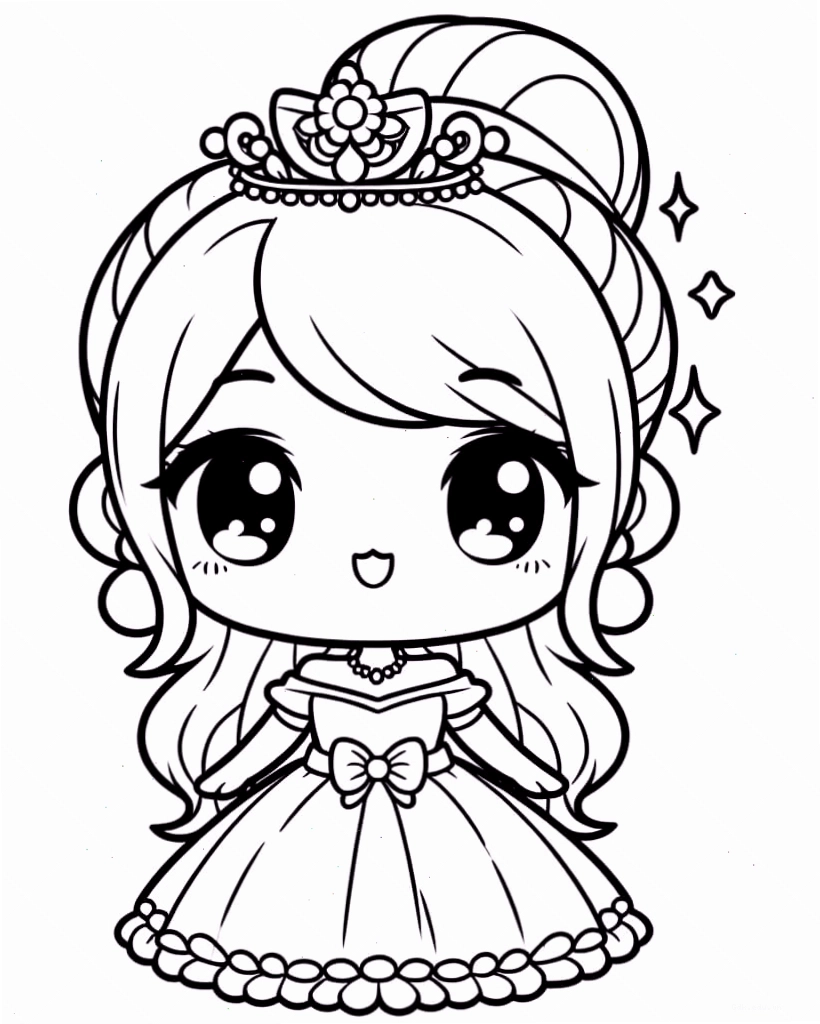 Tranh tô màu công chúa chibi rất đáng yêu