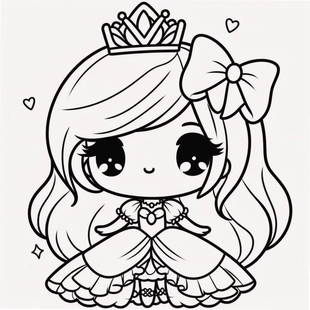 Tranh tô màu công chúa chibi xinh xắn với nụ cười rạng rỡ