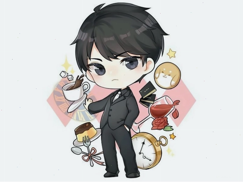 Tranh vẽ chibi nam với mái tóc dài có điểm nhấn là hai búi nhỏ