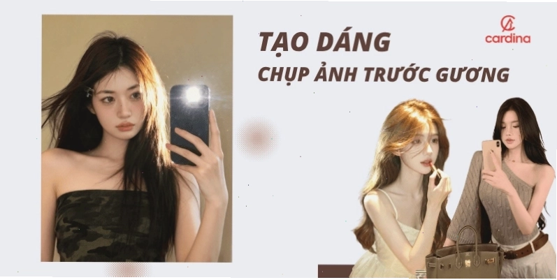 Tư thế tạo dáng độc đáo cho ảnh gái xinh chụp trước gương